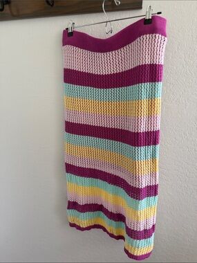 BCBGeneration Crochet Stripe Midi Skirt in Magenta, Pink, Mint & Yellow